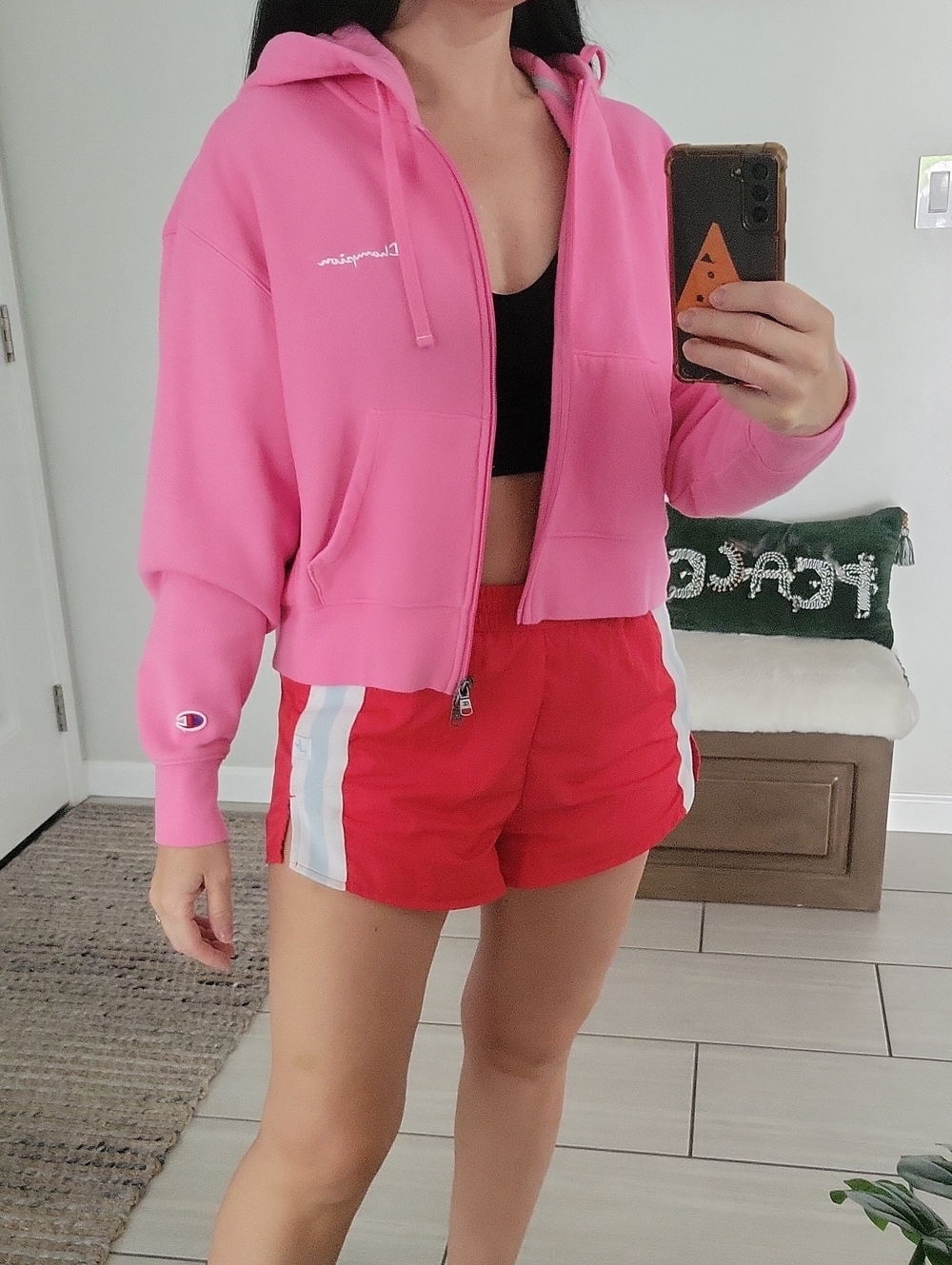 Champion Hot Pink Cropped Zip-Up Hoodie